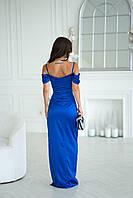 Довга атласна сукня зі спущеними рукавами та драпіруванням, фото 6