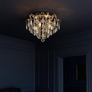 Кришталева люстра на 4 лампи з вбудованим LED підсвічуванням на пульті управління PM-E2247/4+4/FG/LED