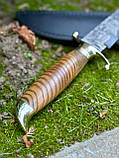 Бойовий ніж ручної роботи із ламінованої дамаської сталі «Фінка #6» зі шкіряними піхвами 60-61 HRC., фото 6