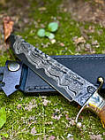 Бойовий ніж ручної роботи із ламінованої дамаської сталі «Фінка #6» зі шкіряними піхвами 60-61 HRC., фото 2