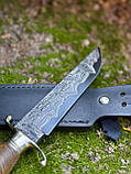 Бойовий ніж ручної роботи із ламінованої дамаської сталі «Фінка #6» зі шкіряними піхвами 60-61 HRC., фото 5