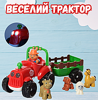 Трактор з причепом з тваринами інтерактивна розвиваюча весела іграшка з підсвічуванням для дітей Червоний