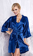 Атласный комплект халат и пижама синий