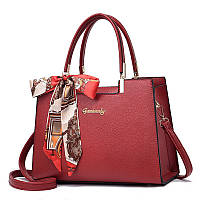 Жіноча сумка з еко-шкіри з шовковою стрічкою, середній розмір, діловий стиль Червоний