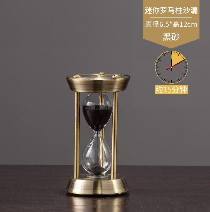 Годинник пісочний у металевому корпусі колір бронза 15 хв 12х6.5 см (чорний пісок), фото 1
