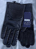 Чоловічі шкіряні рукавички темно-синього кольору з підкладкою (сенсорні), фото 3