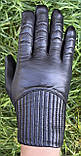 Чоловічі шкіряні рукавички темно-синього кольору з підкладкою (сенсорні), фото 4