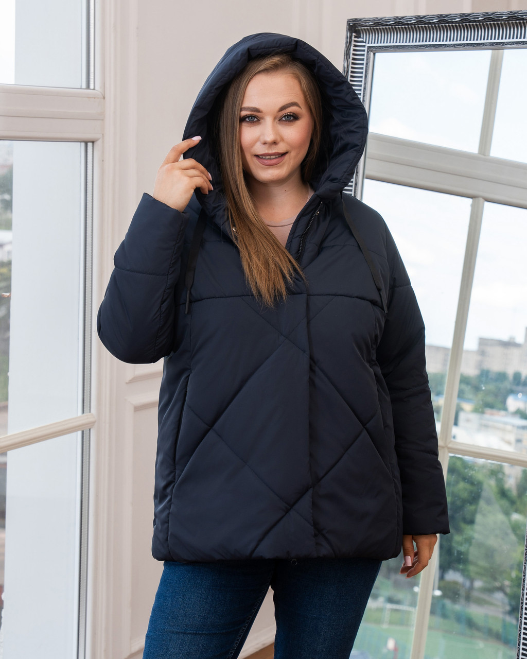 Осіння жіноча куртка великого розміру 50-70 синій, фото 1