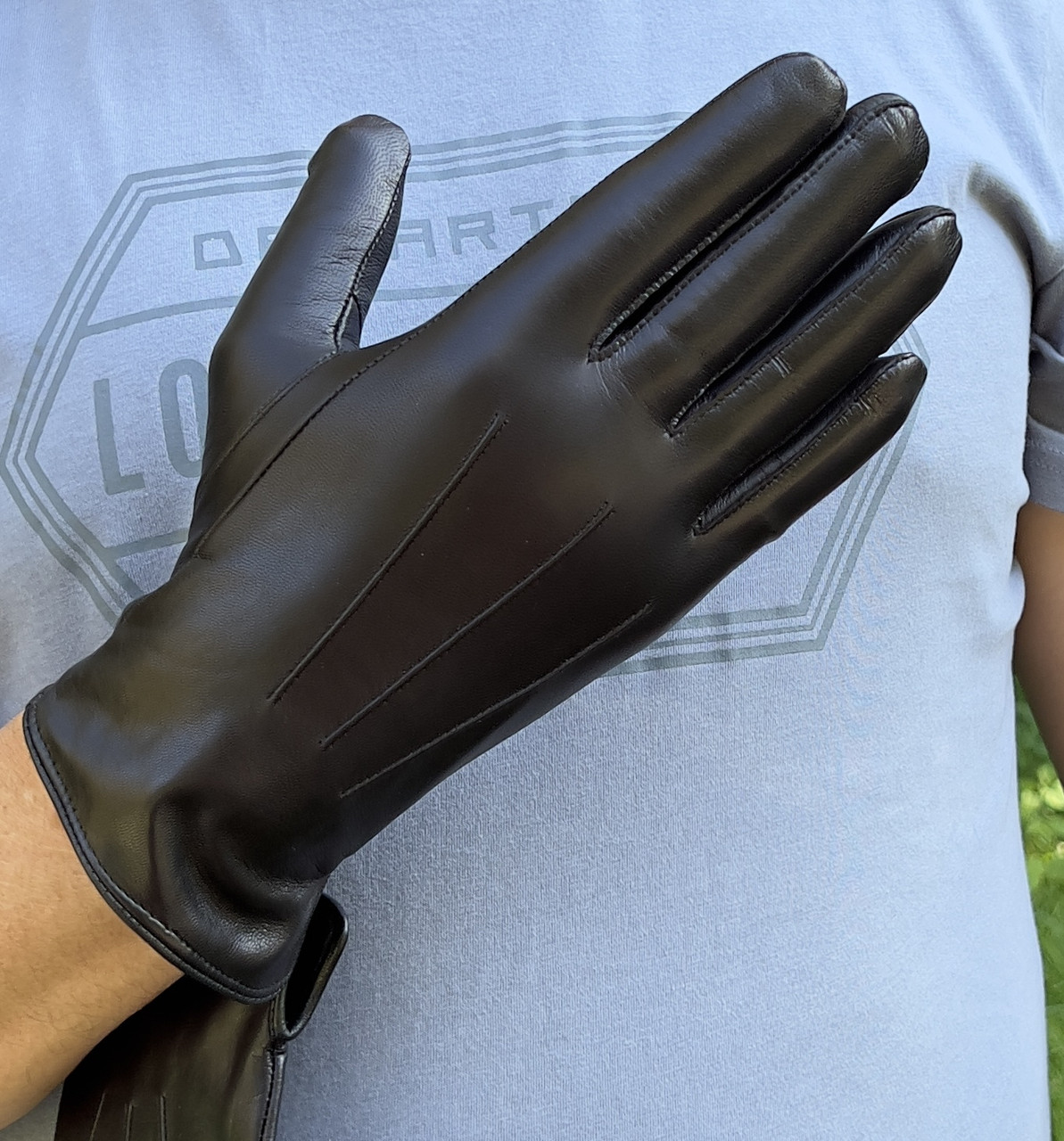 Шкіряні чоловічі рукавички з вовняною підкладкою, фото 1