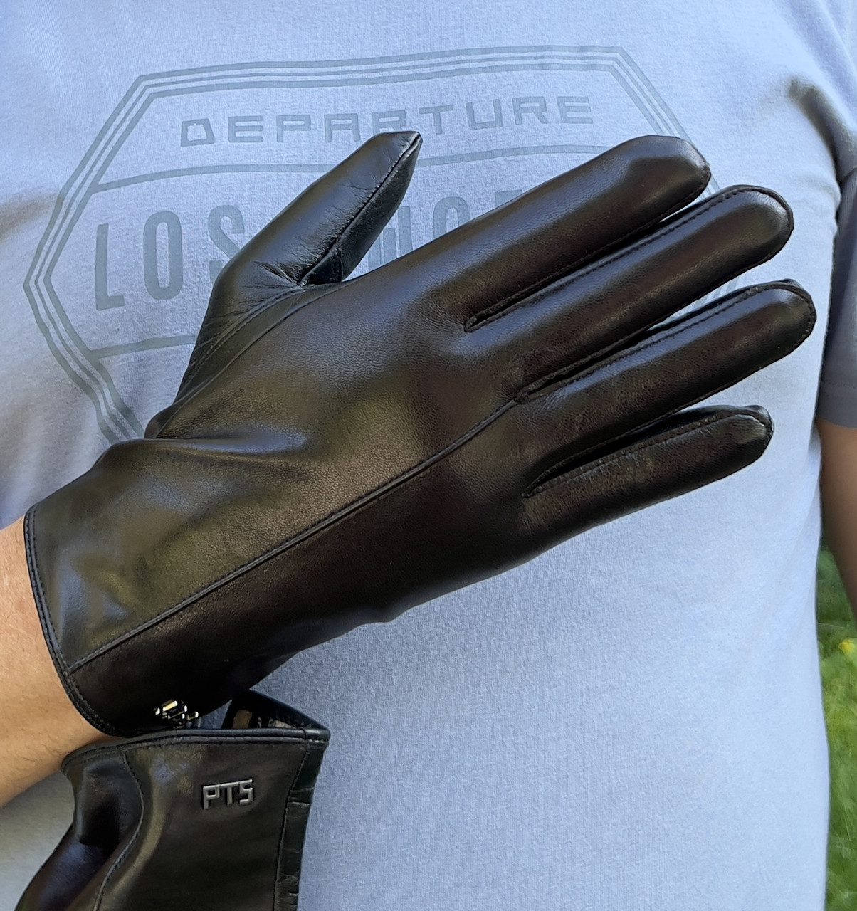 Шкіряні чоловічі рукавички із вовняною підкладкою (сенсорні), фото 1