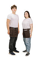 Короткий фартух офіціанта коричневий з кишенями (поясний, для кафе/ресторану), фото 4