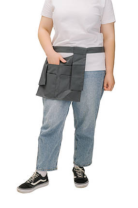 Короткий фартух офіціанта сірий з кишенями (поясний, для кафе/ресторану), фото 1