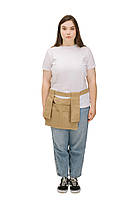 Короткий фартух офіціанта бежевий з кишенями (поясний, для кафе/ресторану), фото 3