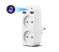 Міні WiFi камера Spreest WF-ES56 відеоспостереження з датчиком руху Full HD прихована розетка з USB портами біла 50x113x30 мм