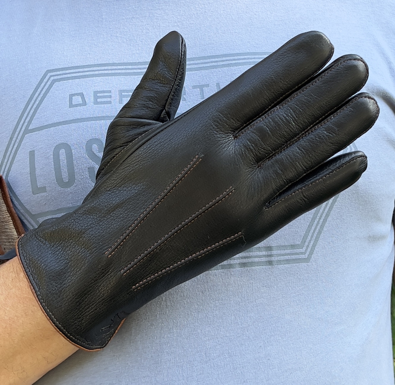 Чоловічі шкіряні рукавички (оленька шкіра) з вовняною підкладкою, фото 1