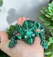Рухома іграшка антистрес Кіт сфінкс смарагдово-зелений 3D-друк  фігурка 21 см в коробці