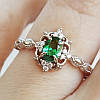 Срібляста каблучка із зеленим кристалом вишуканий дизайн 18 AurumLux047, фото 2