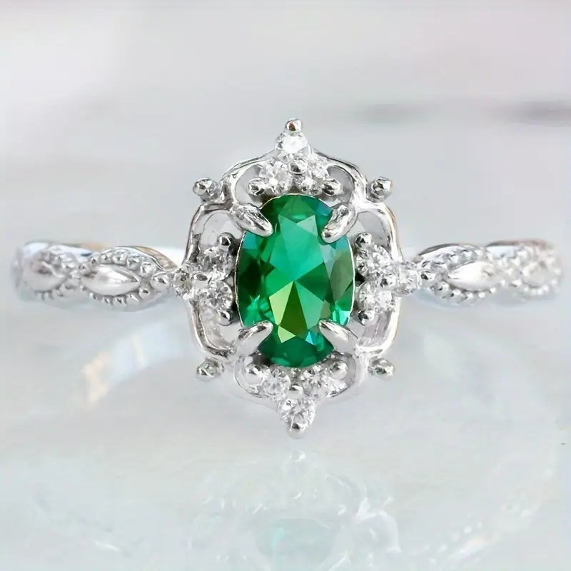 Срібляста каблучка із зеленим кристалом вишуканий дизайн 18 AurumLux047, фото 1