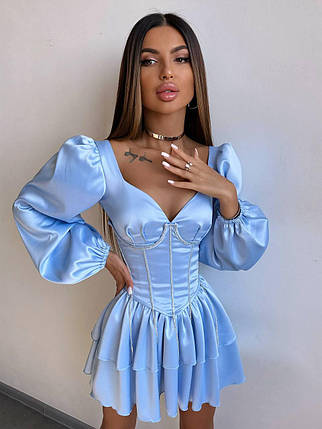 Нарядне плаття з атласу з об'ємними рукавами корсет зі стразами в комплекті Smb8734, фото 1