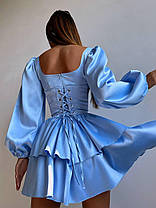 Нарядне плаття з атласу з об'ємними рукавами корсет зі стразами в комплекті Smb8734, фото 2