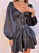 Нарядне плаття з атласу з об'ємними рукавами корсет зі стразами в комплекті Smb8734, фото 4