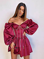 Нарядне плаття з атласу з об'ємними рукавами корсет зі стразами в комплекті Smb8734, фото 5