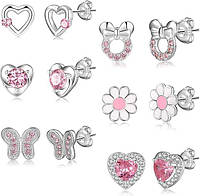 Сережки у формі сердець, метеликів зі стерлінгового срібла 925 проби для дівчаток / жінок RANKEEF, 6 пар, гіпоалергенні сережки з