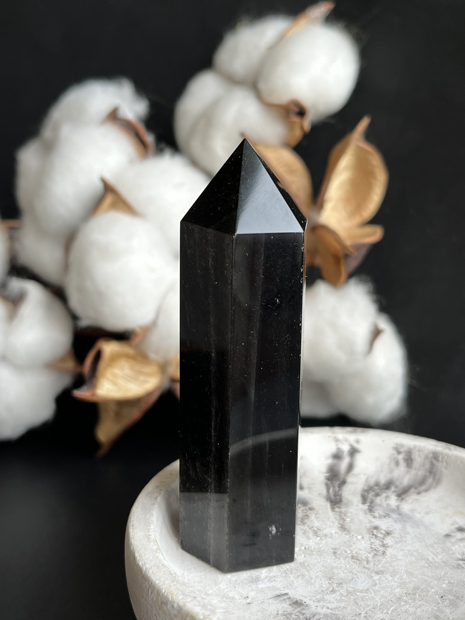 Обсидіан натуральний обеліск стела олівець кристал натурального обсидіану 80 мм., фото 1