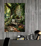 Картина на полотні Садова лавка серед квітів, фото 2