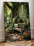 Картина на полотні Садова лавка серед квітів, фото 4