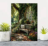 Картина на полотні Садова лавка серед квітів, фото 5