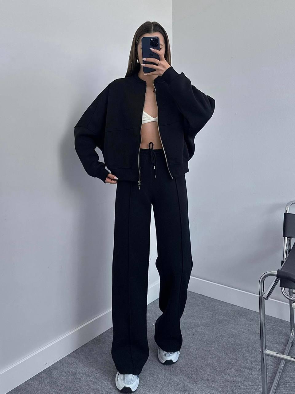 Жіночий прогулянковий костюм; Колір: чорний, беж, молочний, графіт; Розмір: 42-44, 46-48 ;, фото 1