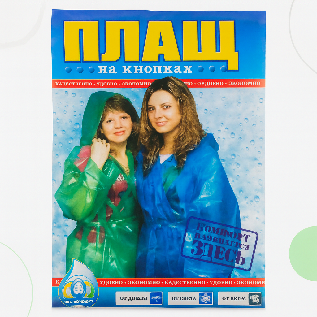 Дощовик плащ на кнопках, 60 мкм, фото 1