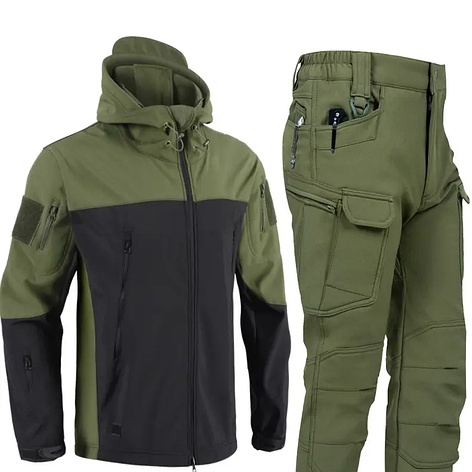 Костюм софтшел Олива із чорним Soft Shell на флісі L, фото 1