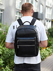 Міський чоловічий рюкзак із натуральної шкіри 41х30х17, наплічна сумка для ноутбука та документів, чорний