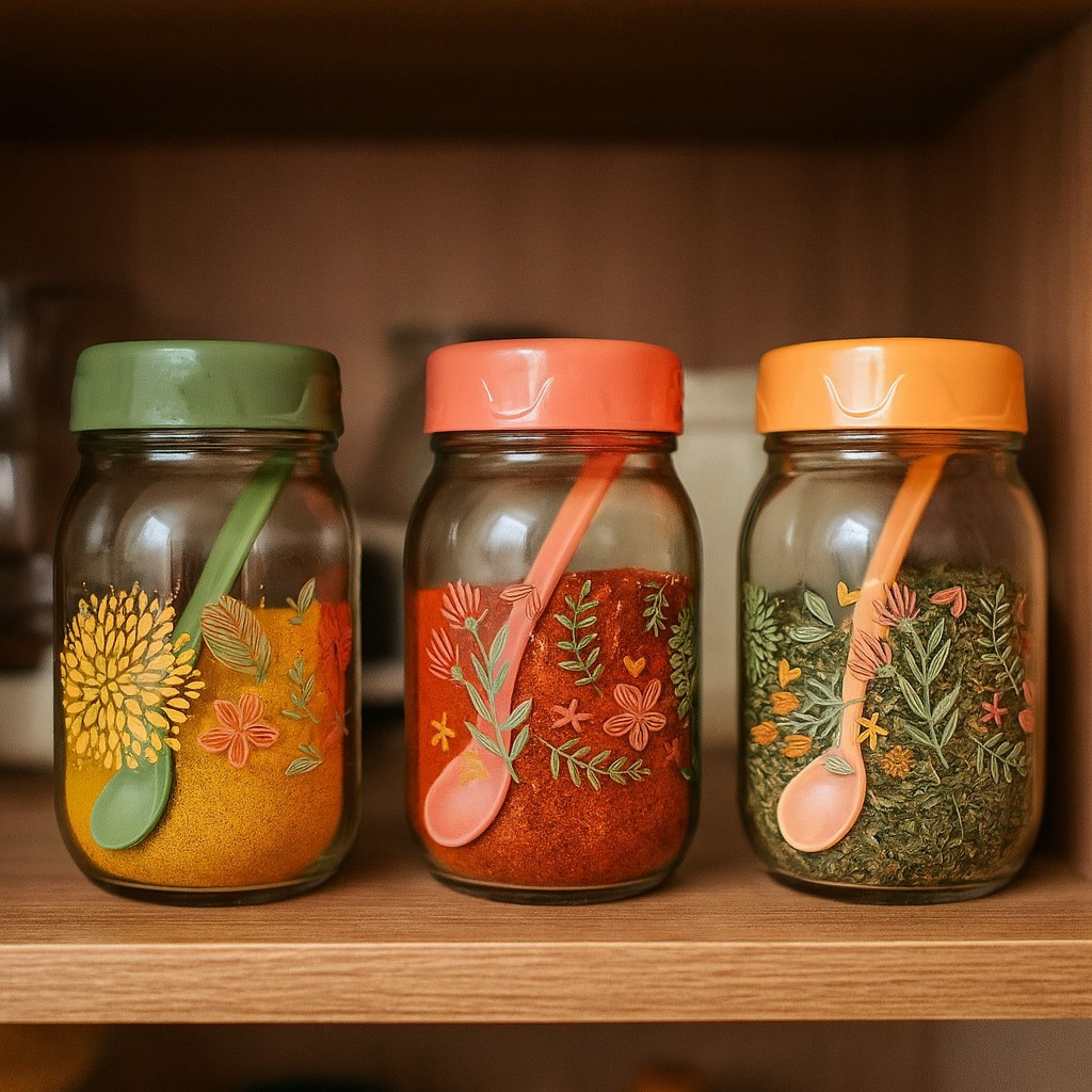 Набір банок для спецій скляних 370 мл з ложками 3 шт Herevin