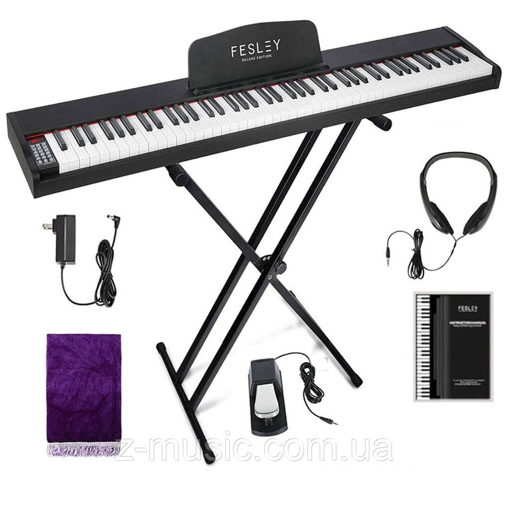 Цифрове піаніно Fesley FEP300 BK (стійка, педаль, пюпітр, навушники, накидка, блок живлення), фото 1