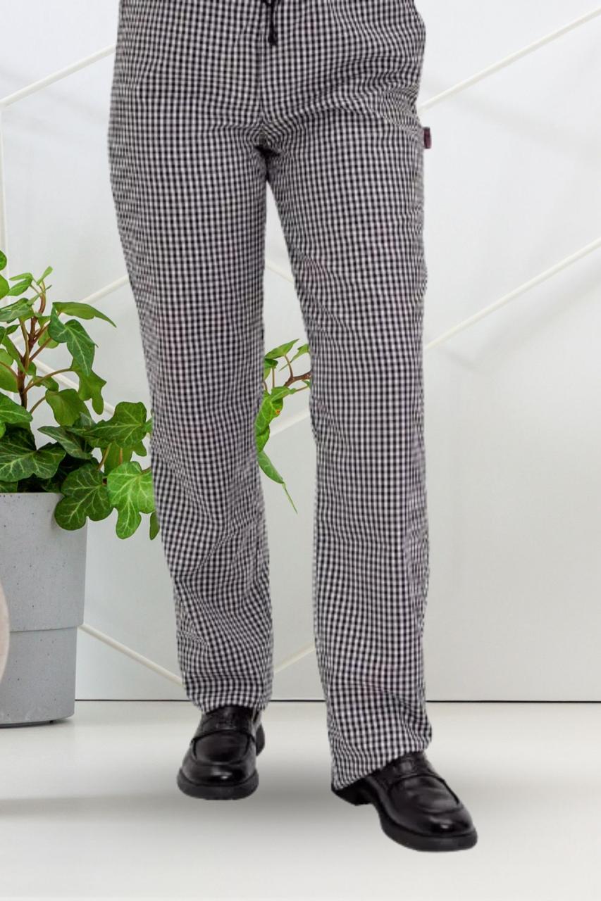 Кухарські брюки Lux Form в клітинку, унісекс, з кишенями, чорно-білі, фото 1