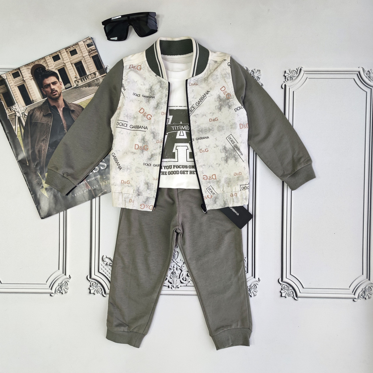 Дитячий костюм трійка Дольче для хлопчика, комплект з бомбером, фото 1