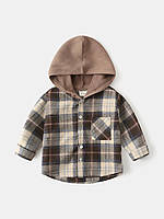 Детская рубашка в клетку для мальчика с капюшоном 98, 122, 140 см