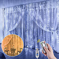 Світлодіодна гірлянда-штора 3х3 м, 300 LED, біле світло, USB живлення, з пультом