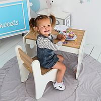 Комплект дитячих меблів столик та стільчик 70×45×51, стіл та стілець у дитячу білий з деревом