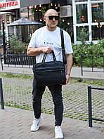 Офісна чоловіча сумка через плече 39х29х10, шкіряний портфель-месенджер для бізнесу, чорний