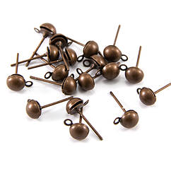 Основи для Пусет, Латунь, з Петелькою, Колір Мідний, 12х6мм, Отвір Петлі 1мм, 20 шт