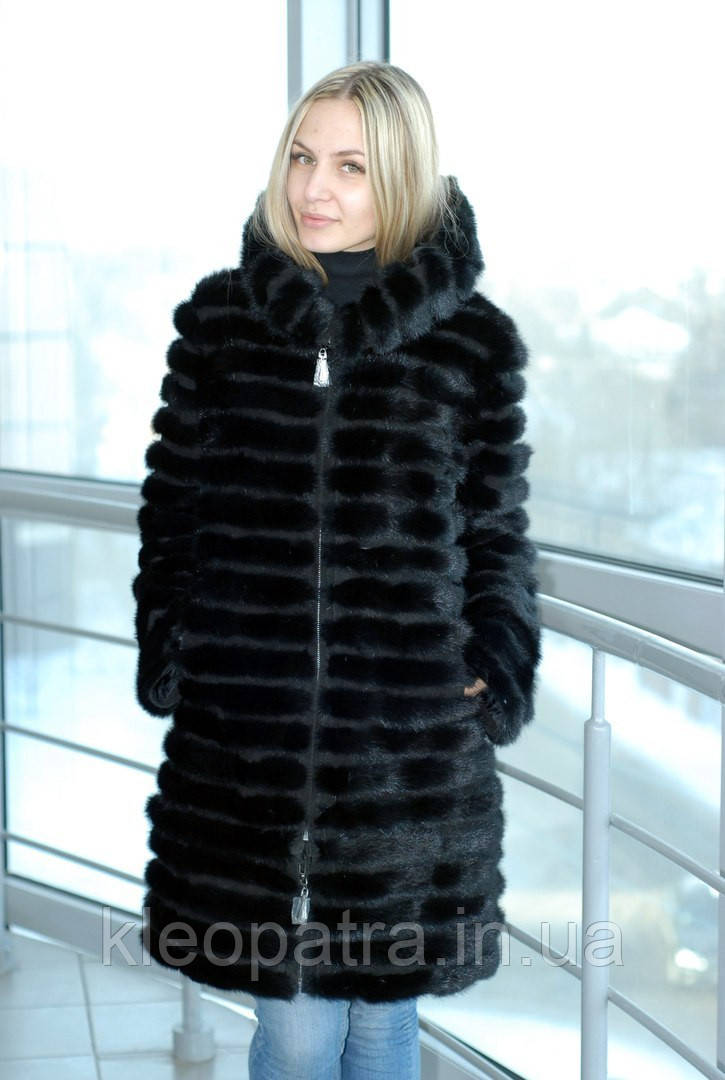Шикарна норкова шубка жіноча з капюшоном-трансформер