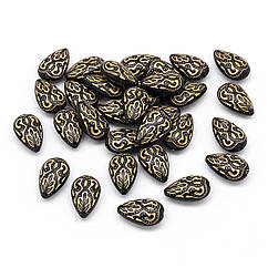 Намистини Акрилові "Париж" Крапля, з Малюнком Металік Золото, Чорний, 18x11.5x7.5мм, 30шт/25г