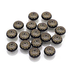 Намистини Акрилові "Париж" Круглі Плоскі, з Малюнком Металік Золото, Чорний, 16x10мм, 17шт/25г