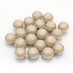 Намистини Акрилові "Париж" Круглі Плоскі, з Малюнком Металік Золото, Бежевий, 15x11.5мм, 20 шт