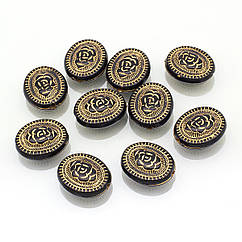 Намистини Акрилові "Париж" Круглі Плоскі, з Малюнком Металік Золото, Чорний, 22x18.5x8мм, 10 шт