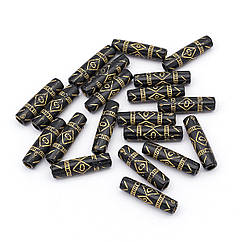 Намистини Акрилові "Париж" Колонка, з Малюнком Металік Золото, Чорний, 25x6.5мм, Отвір 3.5мм, 20 шт